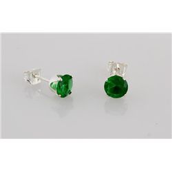 Sterling Silver Earring Prong Set Emerald Green