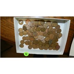 box of U.S. Wheat back pennies, penny various dates and