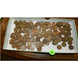 box of U.S. Wheat back pennies, penny various dates and