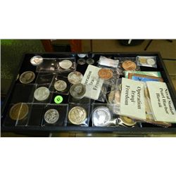 tray of coins and tokens