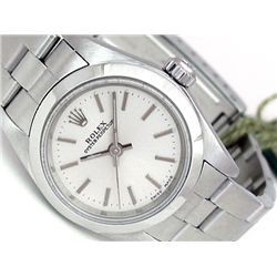 24mm Lady Rolex Stainless Steel Oyster Perpetual Watch. Silver Dial. Stainless Steel Smooth Bezel. S