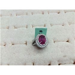 18K White Gold Ruby Oval 5.45 ct Diamond Ring