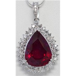 Rubellite 19.54ct w/ Diamond Pendant 18kt White Gold