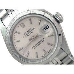 Lady's Rolex Stainless Steel Oyster Perpetual Date Watch. Silver Dial. Stainless Steel Engine Turn B