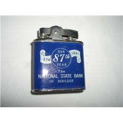 VINTAGE 1961 *FIREFLY-NATIONAL STATE BANK BOULDER,CO-MADE IN USA* LIGHTER!! LIGHTER CAME OUT OF SAFE