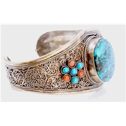 Antique Design Sterling Silver .925 Turquoise Bangle 59.08g