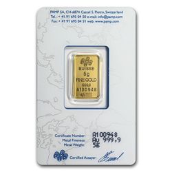 5 gram Pamp Suisse Gold Bar .9999 Fine (In Assay)