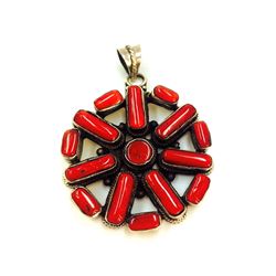 Sterling Silver .925 Coral Pendant 29.96g dim. 45x45mm