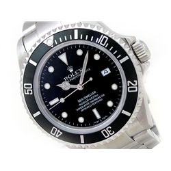 40mm Gents Rolex Stainless Steel Oyster Perpetual Sea Dweller Watch. Black Dial. Stainless Steel Bez