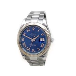 41mm Gents Rolex Stainless Steel Oyster Perpetual Datejust II Watch. Blue Roman Numeral Dial. 18k Wh