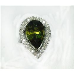 SPHENE 6.20CT, 14K WHITE GOLD RING 5.67GRAM / DIAMOND RD 0.63CT