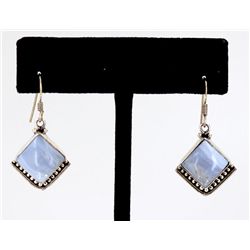 Sterling Silver .925 Vintage Blue Gem Stone Earrings