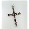 Sterling Silver .925  Multi Gemstone Cross Pendant 12.08g Dim.35x60mm