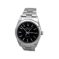 34MM Rolex Stainless Steel Oyster Perpetual Airking Watch. Black Dial. Stainless Steel Smooth Bezel.