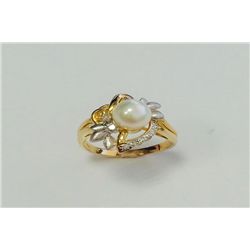 Natural White South Sea Pearl 14K YG Ring