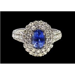 Blue Sapphire  4.50 ctw & Diamond Ring 18KW