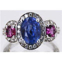 Ceylon Blue Sapphire  4.58 ctw & Pink Sapphire Diamond Ring 14KW