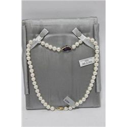 14 KT GOLD CULTURED PEARL AND AMETHYST