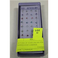 20 PAIRS OF STERLING SILVER RHINESTONE EARRINGS