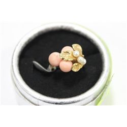 14K LADIES RING W/ COLOURED PEARLS SIZE 6.75