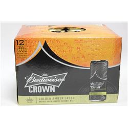 CASE OF 12 BUD LIGHT CROWN GOLDEN AMBER LAGER CANS