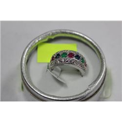 MULTI STONE STERLING SILVER RING  SZ 7