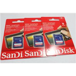 PK OF 3 SAN DISC 8GB SD CARDS