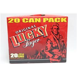 CASE OF 20 LUCKY LAGER BEER CANS