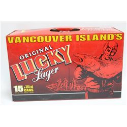 CASE OF 15 LUCKY LAGER BEER CANS