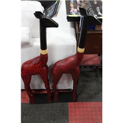 SET OF 2 WOOD 3 FOOT TALL GIRAFFE STATUES