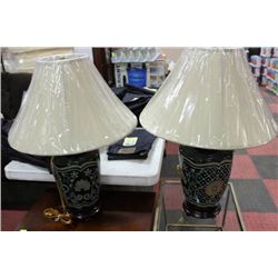 PAIR OF GREEN WOOD BASE LAMPS