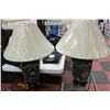 Image 1 : PAIR OF GREEN WOOD BASE LAMPS