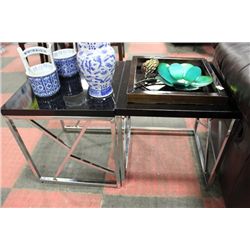 PAIR OF CHROME BASE END TABLES