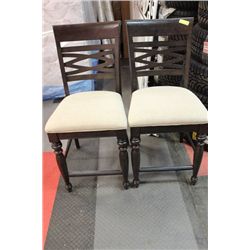PAIR OF WOOD AND FABRIC 25" BAR STOOLS