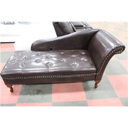 BROWN LEATHERETTE STORAGE CHAISE LOUNGE CHAIR