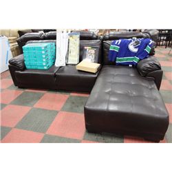 NEW BROWN LEATHER CHAISE LOUNGE SECTIONAL