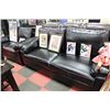 Image 1 : BLACK LEATHERETTE W WHITE STITCHING SOFA AND LOVE