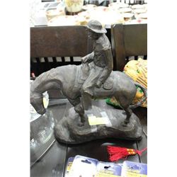 BRONZE AUSTIN PROD INC. 1969 HORSE & COWBOY STATUE