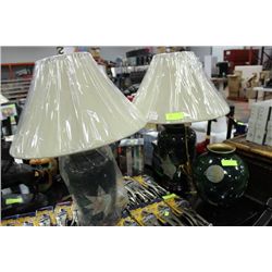 GREEN 3 PC LAMP SET INCLUDES VASE