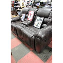 NEW BROWN LEATHER RECLINING CONSOLE LOVE SEAT