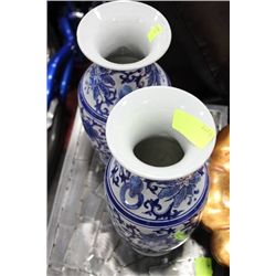 WHITE AND BLUE CERAMIC VASE SET