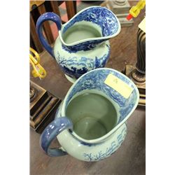 PAIR OF BLUE AND WHITE DECORATIVE PITCHERS