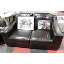 SHOWHOME BROWN LEATHERETTE LOVE SEAT