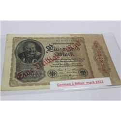 1922 GERMAN 1 BILLION MARK BANKNOTE