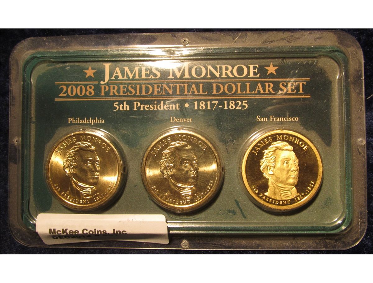 661 2008 P D S James Monroe Presidential Dollar Set In A Littleton Coin Co Holder 3 Pcs