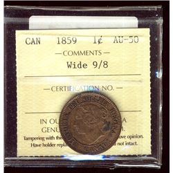 1859 1¢ Wide 9/8 ICCS AU50.