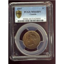 1897 1¢ PCGS MS64BN.  Nice lustrous brown example.