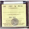 Image 1 : 1907 5¢ ICCS MS64.  Lustrous with hint of gold.