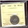 Image 1 : 1924 5¢ ICCS MS63.