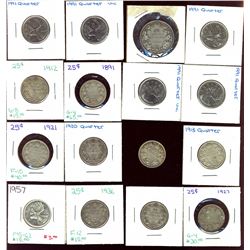 1870 25¢, 1891, 1912, 1913, 1920, 1921, 1927, 1931, 1936, 1957, 1991(5) & 1911.  Lot of 16 pcs Good